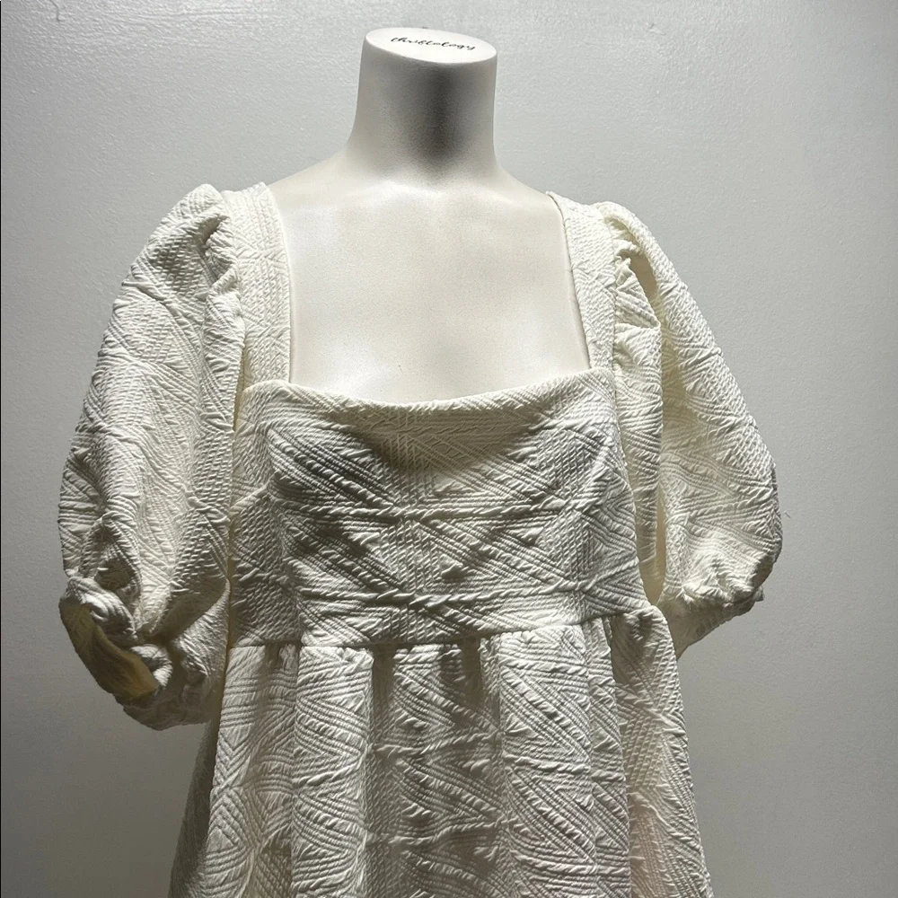 Free People Violet Puff Short Sleeve Mini Dress Textured Pocket White New Medium